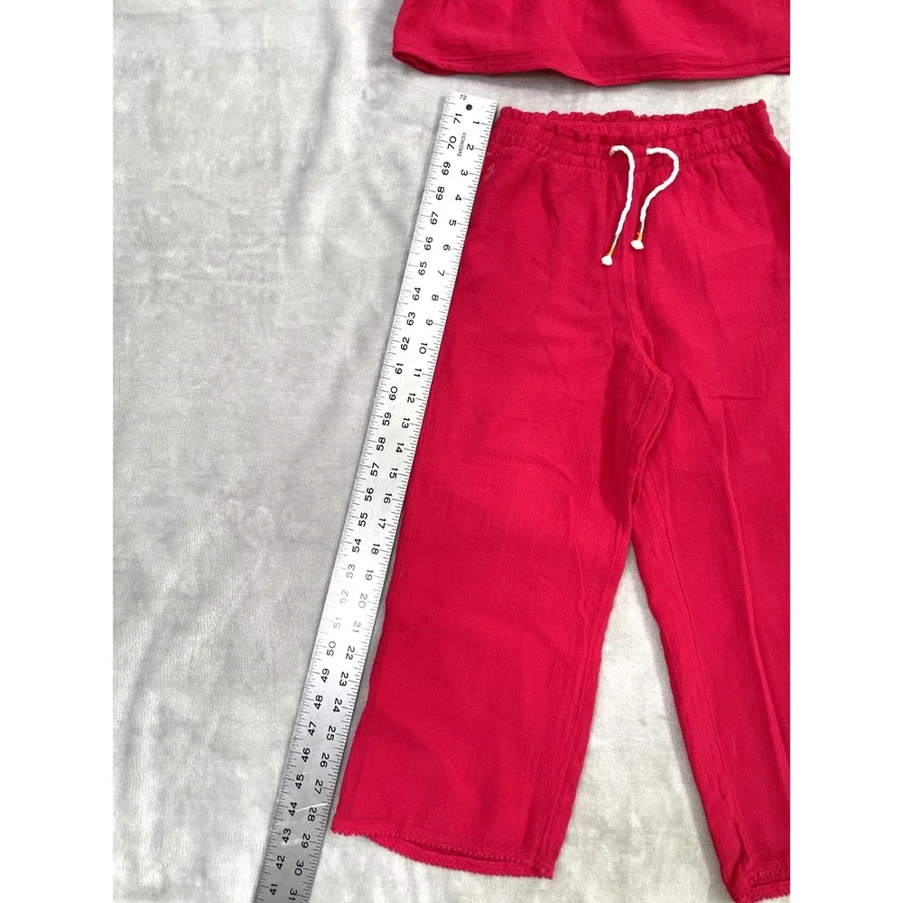 Ralph Lauren Top & Pants Set Girls 8 Red Ruffled Cotton Gauze Crochet Trim